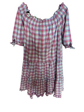 KATE SPADE Broom e
Street Madras Off
Shoulder Plaid Dress